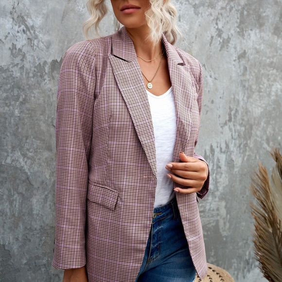 Sweet Earth Plaid Print Lapel Collar Buttoned Blazer - Picture 3 of 6